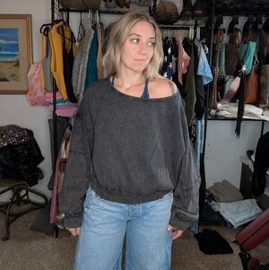 We The Free Charcoal Off-the-Shoulder Sweater